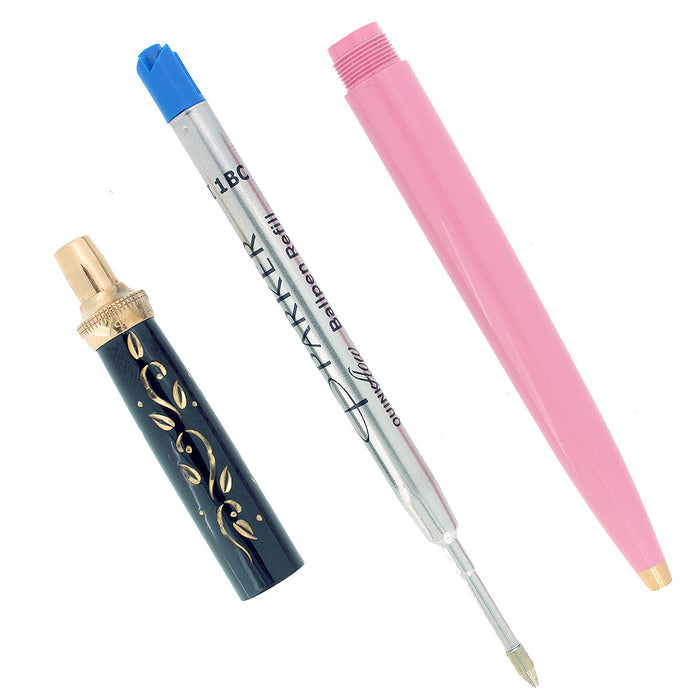 C1958 PARKER TURBAN TOP RINCESS JOTTER BALLPOINT PEN BLACK & PINK NEW REFILL OFFERED BY ANTIQUE DIGGER
