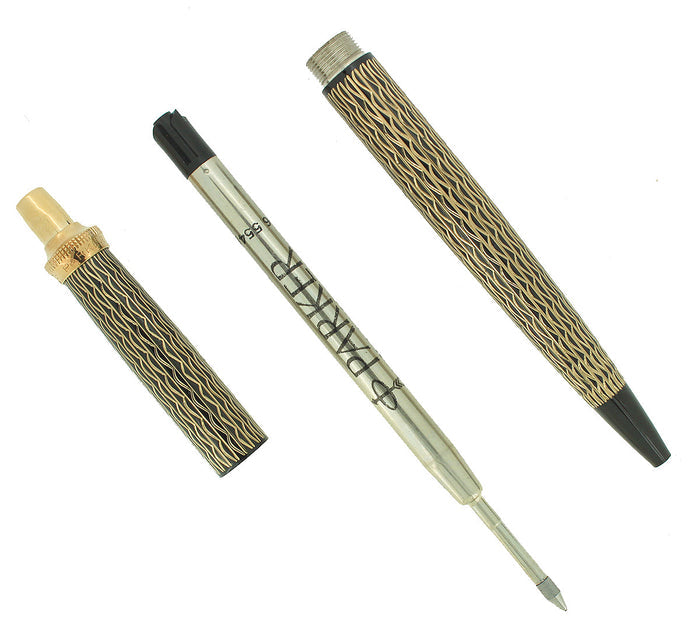 C1958 PARKER TURBAN TOP PRINCESS JOTTER BALLPOINT PEN GOLD & BLACK NEW REFILL OFFERED BY ANTIQUE DIGGER