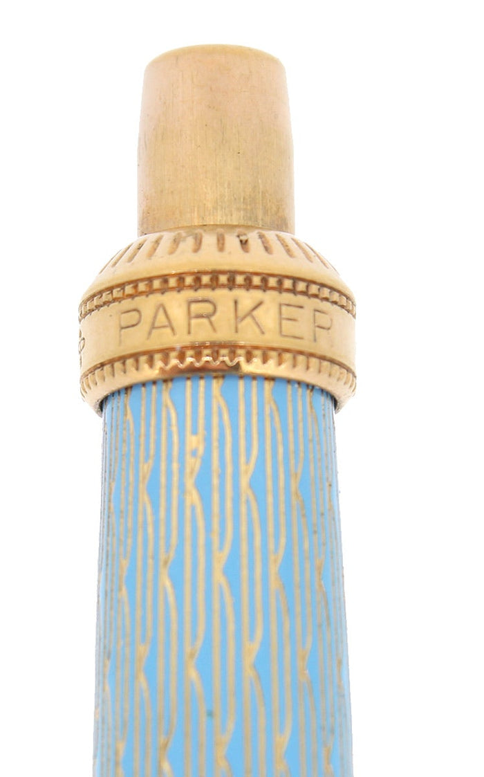 C1958 PARKER TURBAN TOP PRINCESS JOTTER BALLPOINT PEN POWDER BLUE & WHITE BARREL NEW REFILL OFFERED BY ANTIQUE DIGGER
