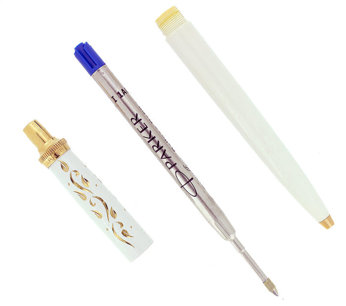 C1958 PARKER TURBAN TOP PRINCESS WHITE JOTTER BALLPOINT PEN NEW REFILL OFFERED BY ANTIQUE DIGGER