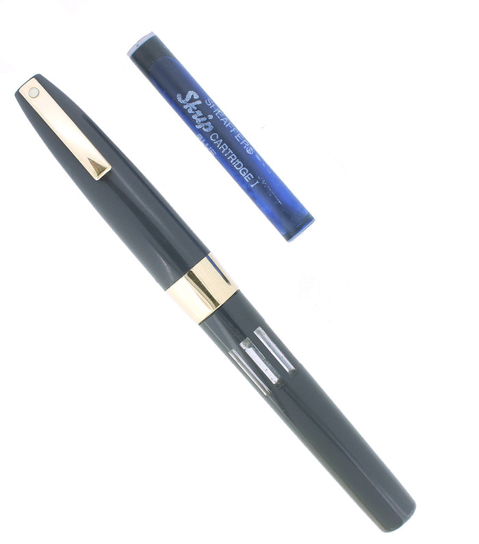 C1960 SHEAFFER GRAY COMPACT II VISULATED WINDOW 14K NIB FOUNTAIN PEN SERVICED