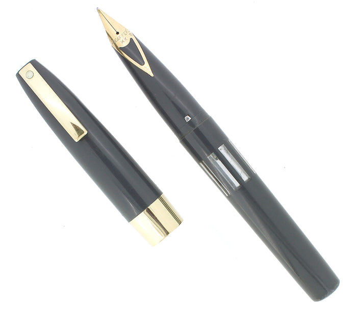 C1960 SHEAFFER GRAY COMPACT II VISULATED WINDOW 14K NIB FOUNTAIN PEN SERVICED