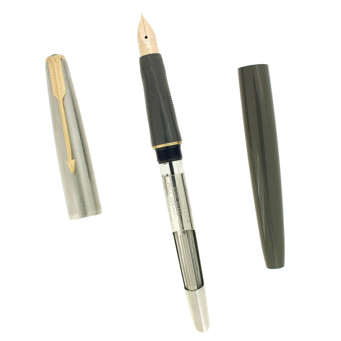 C1964 PARKER VP GREY W/LUSTRALOY CAP XXXF-XXF 14K #62 NIB FOUNTAIN PEN RESTORED OFFERED BY ANTIQUE DIGGER