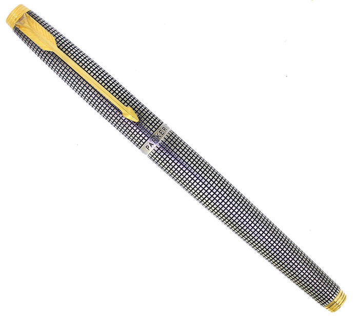 C1966 PARKER 75 STERLING SILVER GRID PATTERN FLAT TASSIES 66 NIB FOUNTAIN PEN NEVER INKED OFFERED BY ANTIQUE DIGGER