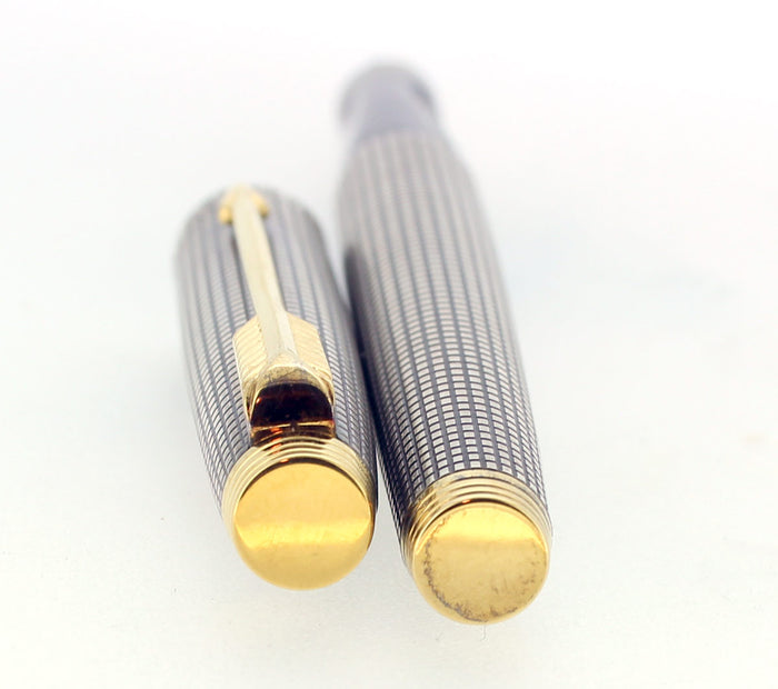 C1966 PARKER 75 STERLING SILVER GRID PATTERN FLAT TASSIES 66 NIB FOUNTAIN PEN NEVER INKED OFFERED BY ANTIQUE DIGGER