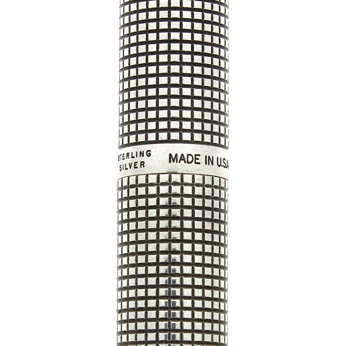 C1970 PARKER 75 STERLING SILVER CROSSHATCH GRID PATTERN #66 NIB FOUNTAIN PEN WITH BOXES/PAPERS OFFERED BY ANTIQUE DIGGER