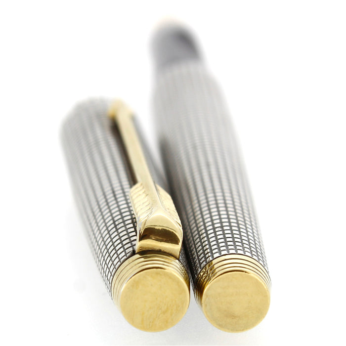 C1970 PARKER 75 STERLING SILVER CROSSHATCH GRID PATTERN #66 NIB FOUNTAIN PEN WITH BOXES/PAPERS OFFERED BY ANTIQUE DIGGER