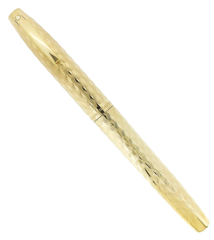 C1972 SHEAFFER IMPERIAL GOLD MARQUETRY DESIGN MODEL 835 FOUNTAIN PEN STICKERED OFFERED BY ANTIQUE DIGGER