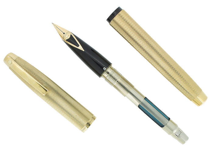 C1972 SHEAFFER IMPERIAL GOLD PLATED BARLEY OVERLAY MODEL 827 FOUNTAIN PEN SERVICED OFFERED BY ANTIQUE DIGGER