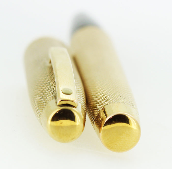 C1972 SHEAFFER IMPERIAL GOLD PLATED BARLEY OVERLAY MODEL 827 FOUNTAIN PEN SERVICED OFFERED BY ANTIQUE DIGGER