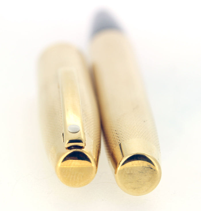 C1972 SHEAFFER IMPERIAL MODEL 827 GOLD PLATED BARLEY OVERLAY FOUNTAIN PEN SERVICED OFFERED BY ANTIQUE DIGGER