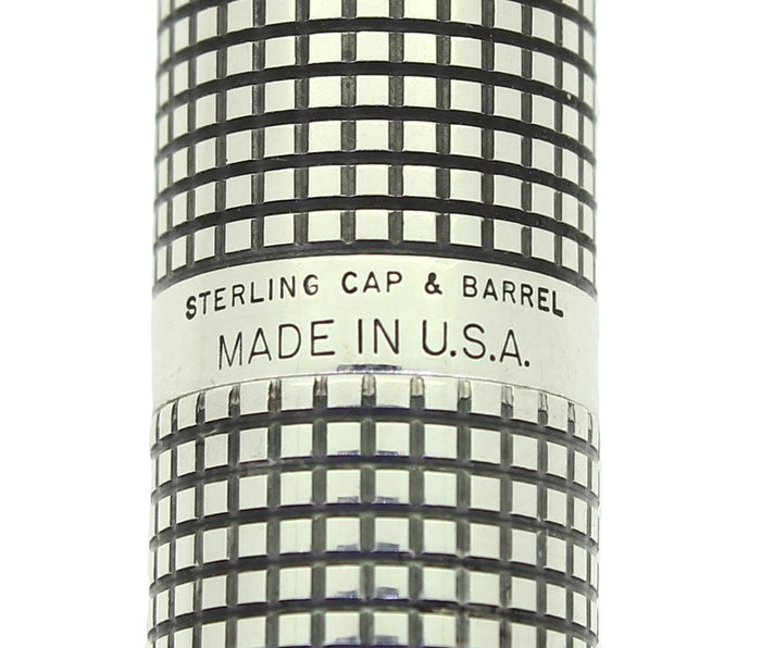 C1973 PARKER 75 STERLING SILVER CROSSHATCH GRID PATTERN FINE NIB FOUNTAIN PEN NEAR MINT OFFERED BY ANTIQUE DIGGER