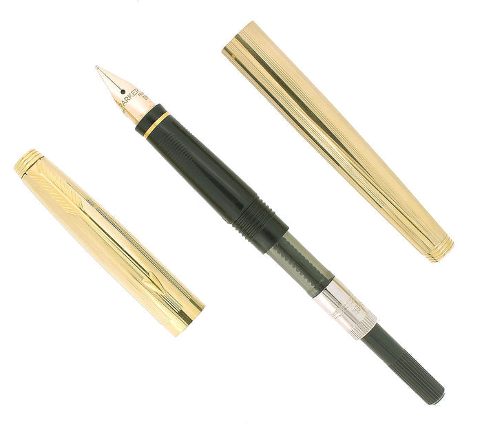 C1978 PARKER 75 GOLD PLATED IMPERIAL 14K MEDIUM NIB FOUNTAIN PEN RESTORED OFFERED BY ANTIQUE DIGGER
