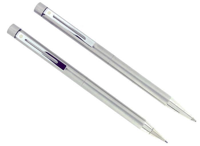 C1980 SHEAFFER TARGA BRUSHED STAINLESS BALLPOINT PEN & PENCIL SET STICKERED NOS OFFERED BY ANTIQUE DIGGER