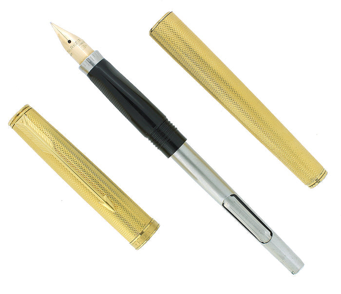 C1983 PARKER PREMIER 22K GP GRAIN D'ORGES 14K FINE NIB FOUNTAIN PEN FRANCE OFFERED BY ANTIQUE DIGGER