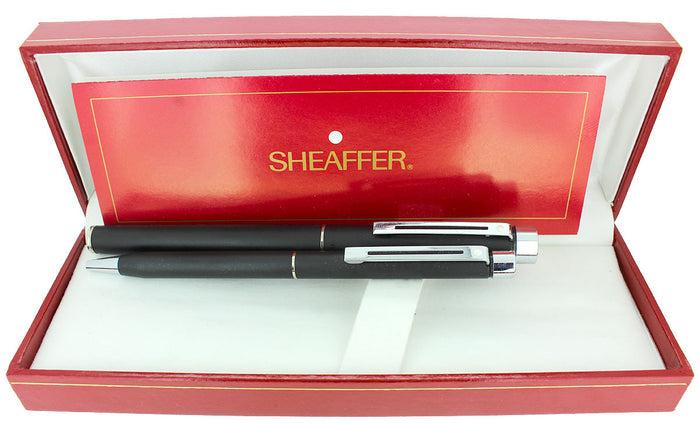 C1989 SHEAFFER TARGA MATTE BLACK FOUNTAIN PEN & BALLPOINT PEN SET NEVER INKED OFFERED BY ANTIQUE DIGGER