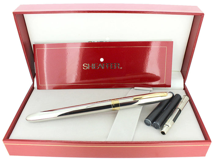 C1993 SHEAFFER CREST PALLADIUM 23K GOLD TRIM 18K F NIB FOUNTAIN PEN NEVER INKED OFFERED BY ANTIQUE DIGGER