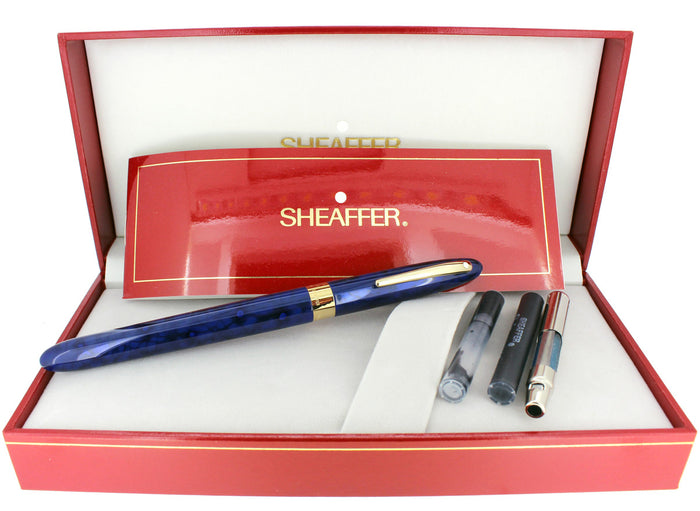 C1996 SHEAFFER CREST ULTRAMARINE BLUE LAQUE 18K F NIB FOUNTAIN PEN NEVER INKED OFFERED BY ANTIQUE DIGGER