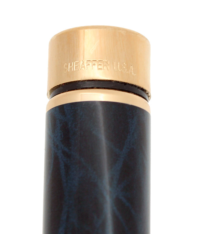C1996 SHEAFFER TARGA LAQUE COBALT BLUE RONCE FINE NIB FOUNTAIN PEN & BALLPOINT SET MINT OFFERED BY ANTIQUE DIGGER