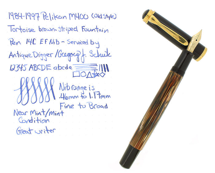 PELIKAN M400 OLD STYLE TORTOISE BROWN STRIPED 14K EF NIB FOUNTAIN PEN MINT OFFERED BY ANTIQUE DIGGER