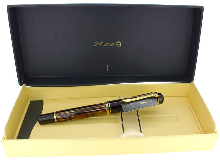 C1997 PELIKAN SPECIAL EDITION M250 TORTOISE BROWN STRIPED 14C BROAD NIB NIB FOUNTAIN PEN OFFERED BY ANTIQUE DIGGER