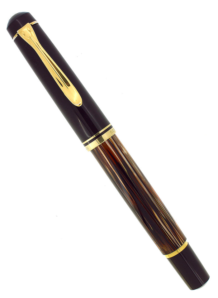 C1997 PELIKAN SPECIAL EDITION M250 TORTOISE BROWN STRIPED 14C BROAD NIB NIB FOUNTAIN PEN OFFERED BY ANTIQUE DIGGER
