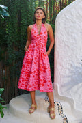 Cabana Floral Halter Fit and Flare Pink Multi