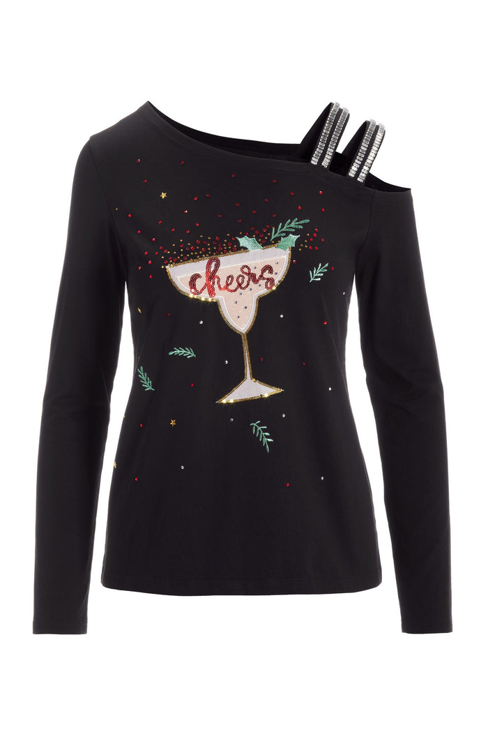 Cheers Embellished Strap Top Black