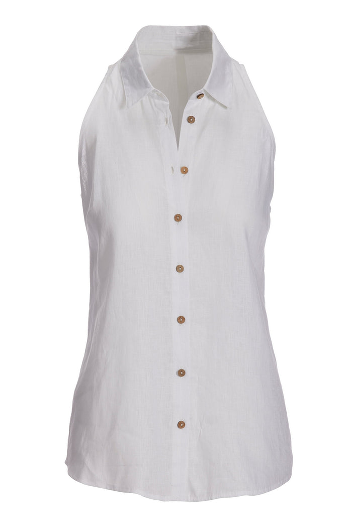 Chic Sleeveless Linen Shirt White