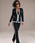 Chic Zippered Sport Coordinate Set Black/White