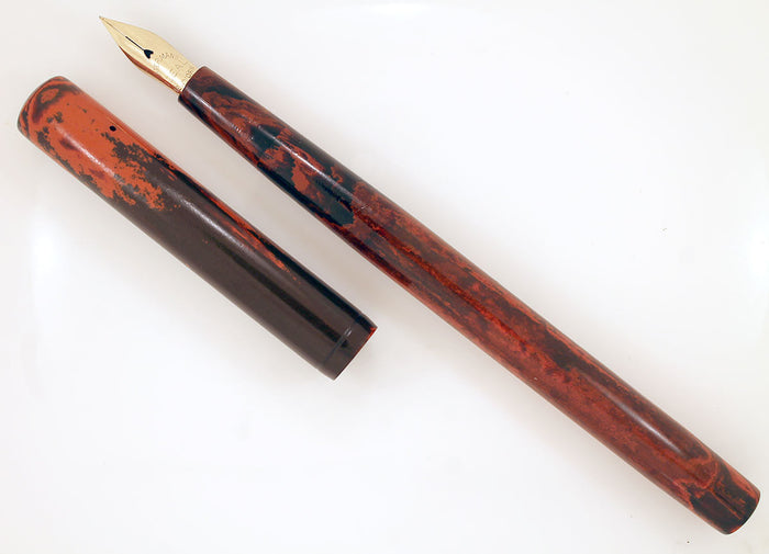 CIRCA 1915 WATERMAN #12 RED MOTTLED INK DROPPER FOUNTAIN PEN WITH XF to 2.6MM+ FLEXIBLE NIB