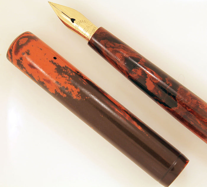 CIRCA 1915 WATERMAN #12 RED MOTTLED INK DROPPER FOUNTAIN PEN WITH XF to 2.6MM+ FLEXIBLE NIB