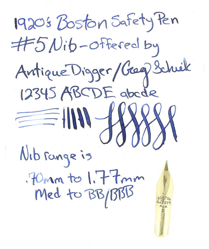 1920S BOSTON SAFETY #5 M-BBB FLEX NIB 14K FOUNTAIN PEN NIB OFFERED BY ANTIQUE DIGGER