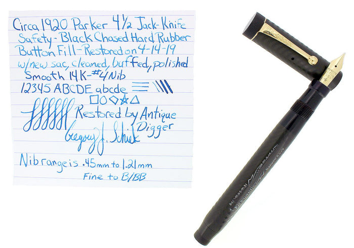 CIRCA 1920 PARKER JACK KNIFE SAFETY BCHR LUCKY CURVE 4 1/2 FOUNTAIN PEN RESTORED OFFERED BY ANTIQUE DIGGER