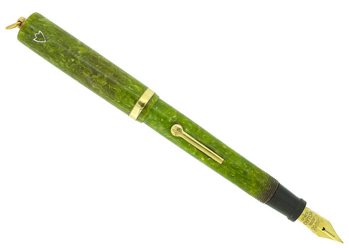 CIRCA 1920s JOHN HOLLAND JADE GREEN RINGTOP FOUNTAIN PEN RESTORED