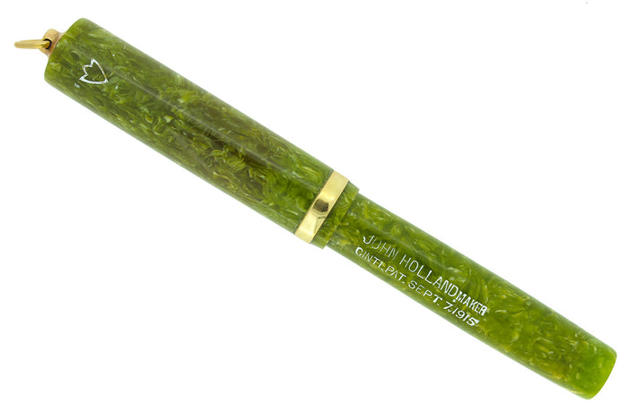 CIRCA 1920s JOHN HOLLAND JADE GREEN RINGTOP FOUNTAIN PEN RESTORED