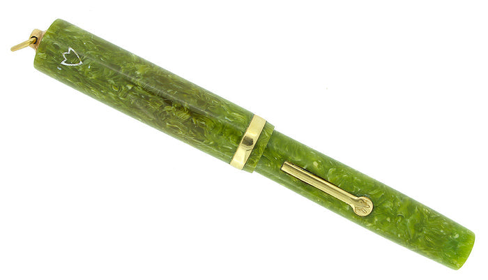CIRCA 1920s JOHN HOLLAND JADE GREEN RINGTOP FOUNTAIN PEN RESTORED