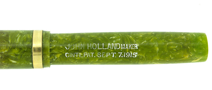 CIRCA 1920s JOHN HOLLAND JADE GREEN RINGTOP FOUNTAIN PEN RESTORED