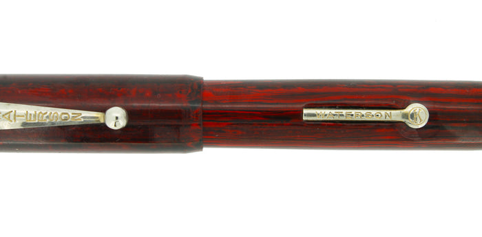 CIRCA 1920s WATERSON OVERSIZE RED WOODGRAIN HARD RUBBER FOUNTAIN PEN IN RESTORED CONDITION OFFERED BY ANTIQUE DIGGER