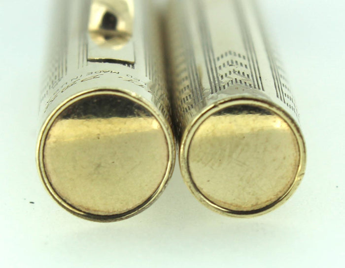 CIRCA 1924 WAHL GOLD FILLED CHEVRON PATTERN FOUNTAIN PEN F-BBB+ FLEX NIB RESTORED OFFERED BY ANTIQUE DIGGER