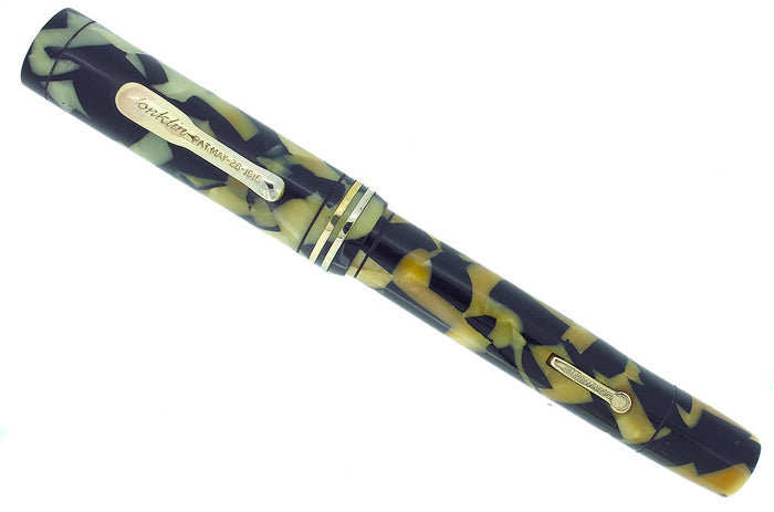 CIRCA 1925 CONKLIN SENIOR ENDURA BLACK & PEARL CELLULOID FOUNTAIN PEN RESTORED OFFERED BY ANTIQUE DIGGER