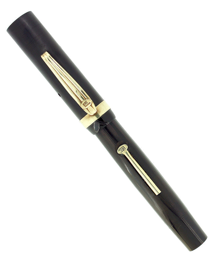 CIRCA 1925 EISENSTADT #2 BLACK CHASED HARD RUBBER FOUNTAIN PEN RESTORED OFFERED BY ANTIQUE DIGGER