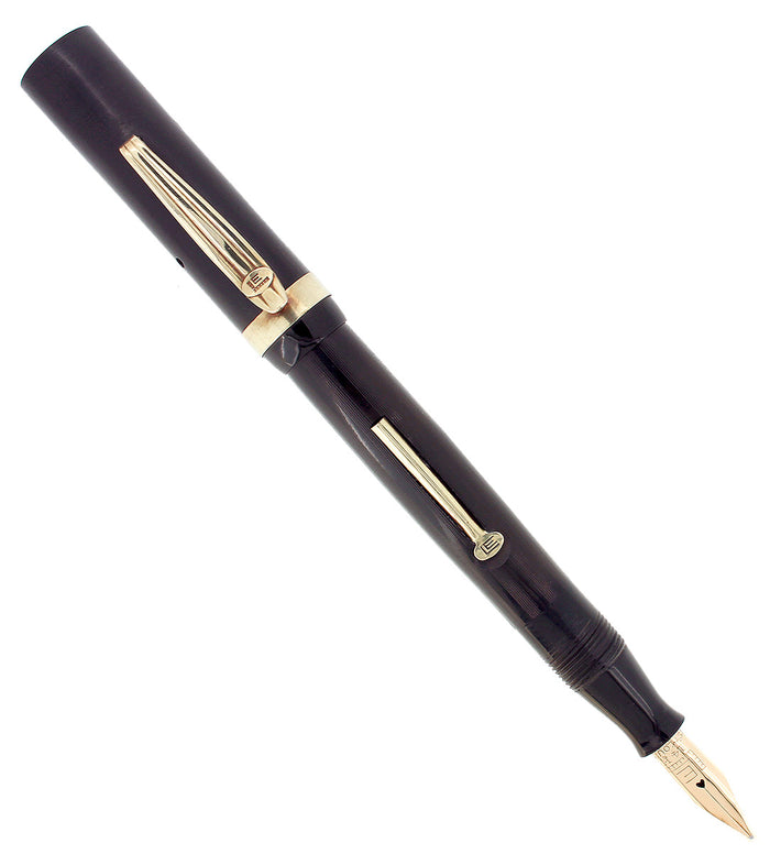 CIRCA 1925 EISENSTADT #2 BLACK CHASED HARD RUBBER FOUNTAIN PEN RESTORED OFFERED BY ANTIQUE DIGGER