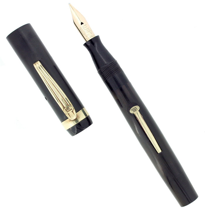 CIRCA 1925 EISENSTADT #2 BLACK CHASED HARD RUBBER FOUNTAIN PEN RESTORED OFFERED BY ANTIQUE DIGGER