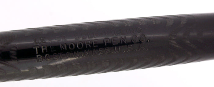 CIRCA 1925 MOORE L-92X BLACK CHASED HARD RUBBER STUB NIB FOUNTAIN PEN RESTORED NEAR MINT OFFERED BY ANTIQUE DIGGER