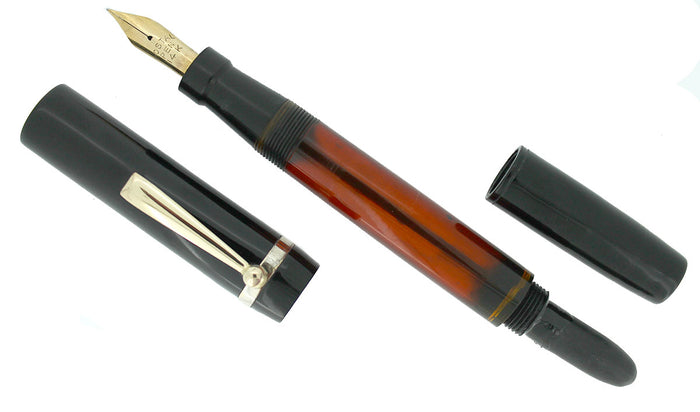 CIRCA 1925 POSTAL RESERVOIR BLACK FOUNTAIN PEN F to BBB+ FLEXIBLE NIB IN RESTORED CONDITION OFFERED BY ANTIQUE DIGGER