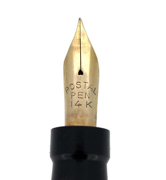 CIRCA 1925 POSTAL RESERVOIR BLACK FOUNTAIN PEN F to BBB+ FLEXIBLE NIB IN RESTORED CONDITION OFFERED BY ANTIQUE DIGGER