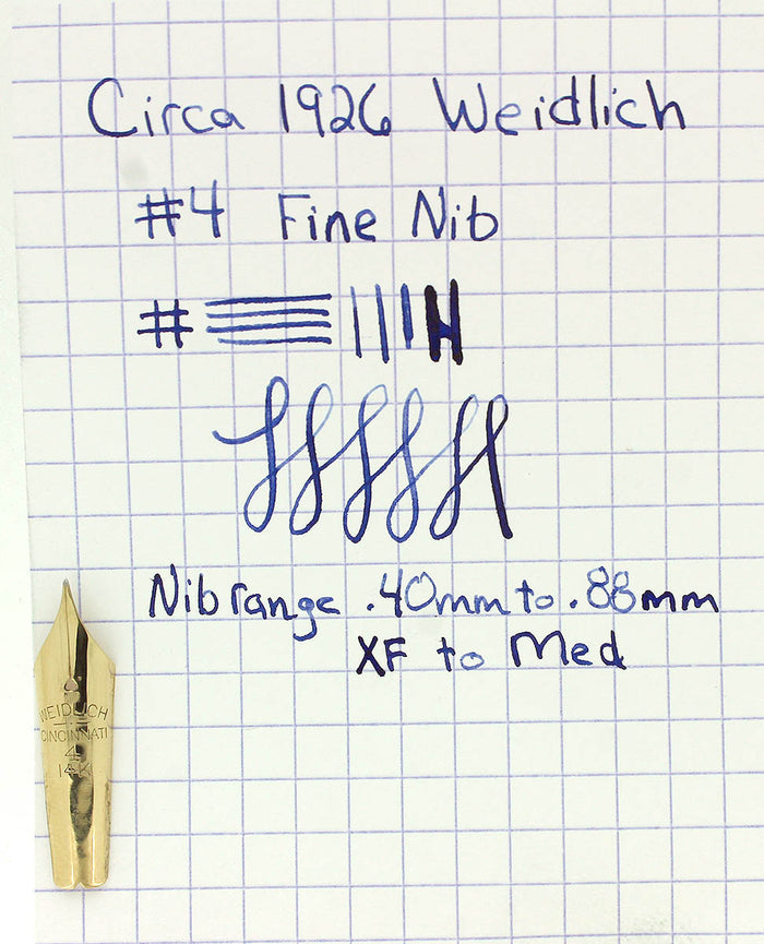 CIRCA 1926 WEIDLICH #4 FINE 14K FOUNTAIN PEN NIB OFFERED BY ANTIQUE DIGGER