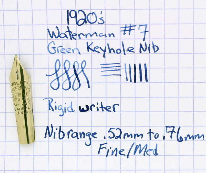 1920S WATERMAN #7 GREEN 14K KEYHOLE FOUNTAIN PEN NIB OFFERED BY ANTIQUE DIGGER