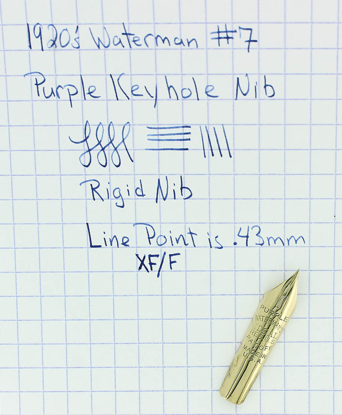 1920S WATERMAN #7 PURPLE 14K KEYHOLE FOUNTAIN PEN NIB OFFERED BY ANTIQUE DIGGER